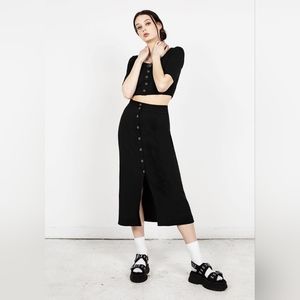 Disturbia Midi Ribbed Button Up Skirt Size UK 16 US 12